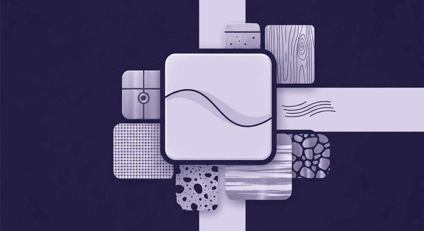 Beyond the Spec Sheet: A Tactile Guide to Plastic Texture Comparison A conceptual illustration showcasing a variety of material finishes and plastic textures, including rough wood grain, speckled stone, metal, and a fine grid pattern.