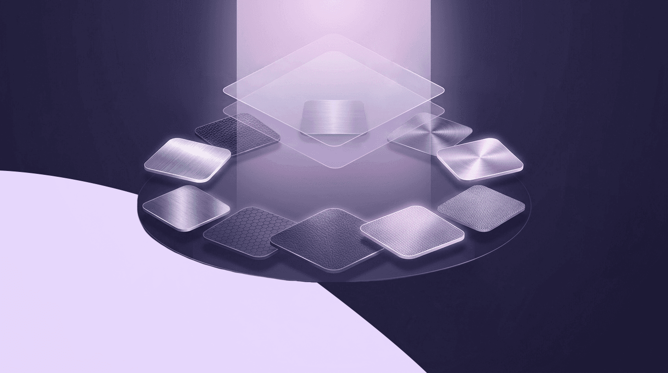 How Texture Design Is Transforming the Future of Digital Products An abstract representation of a 3D user interface displaying a circular array of high-fidelity material swatches, including brushed metal, carbon fiber, and leather textures.